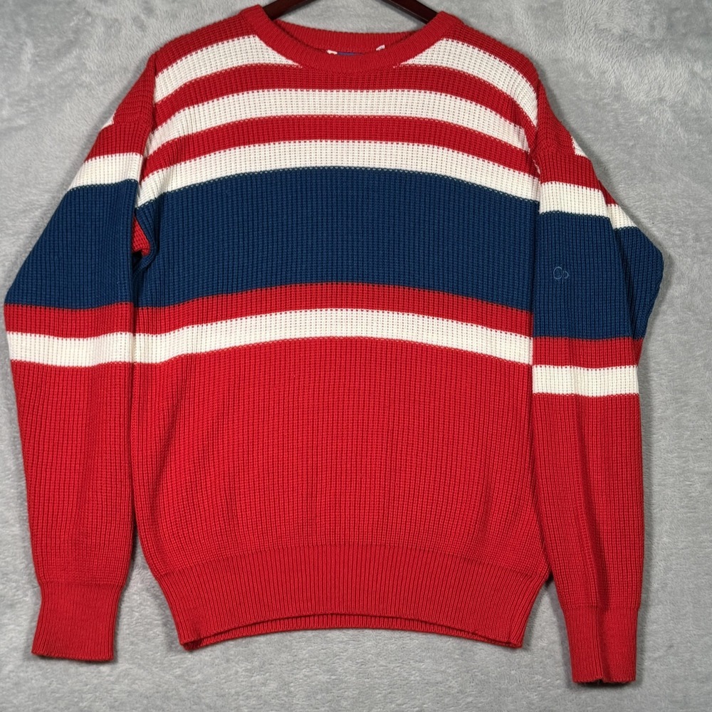 Vintage Ocean Pacific Sweater Mens Large Red Blue Striped Knit‎ Pullover 80s
